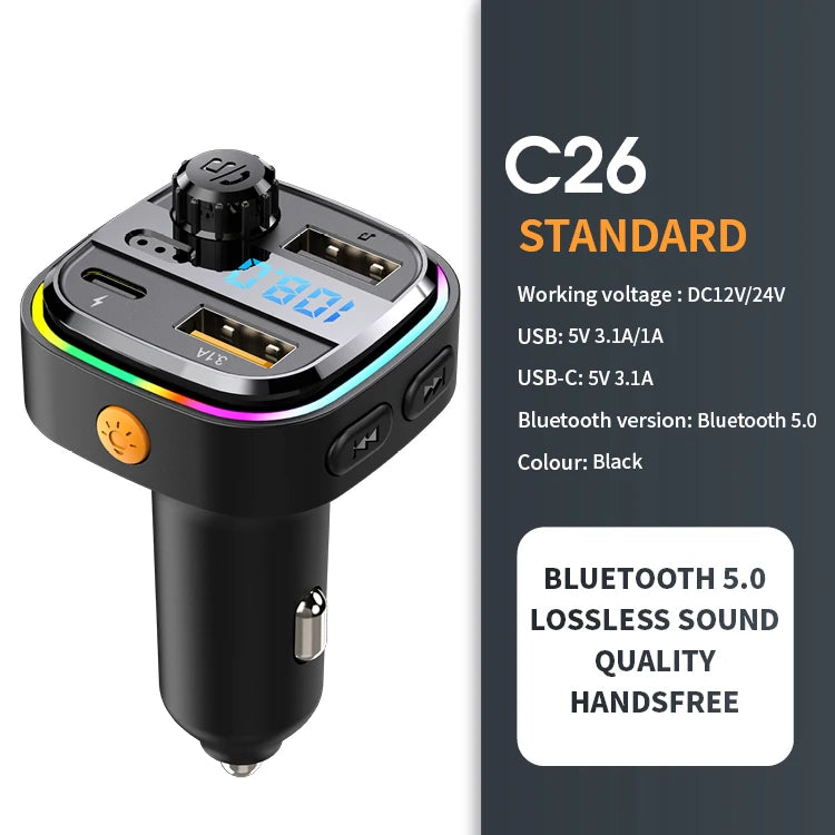 🚗 Bluetooth 5.0 FM Transmitter – Fast Charging & Hands-Free Calls