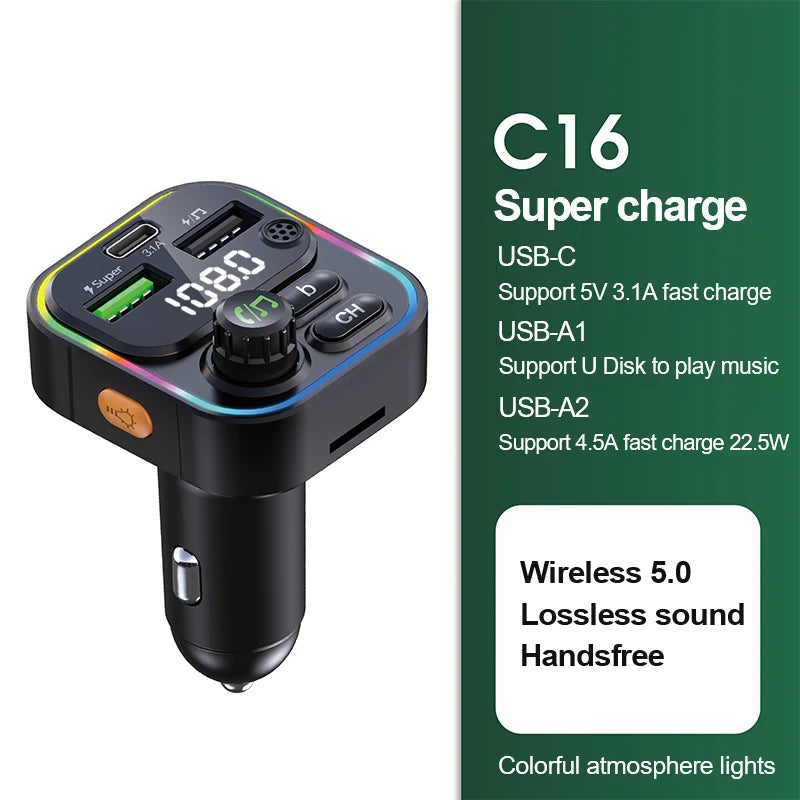 🚗 Bluetooth 5.0 FM Transmitter – Fast Charging & Hands-Free Calls
