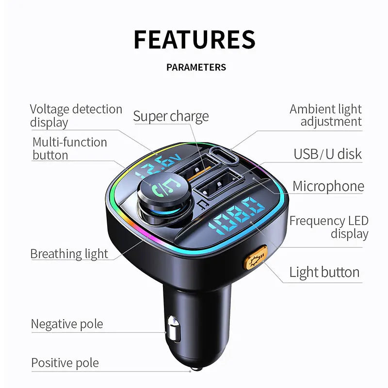 🚗 Bluetooth 5.0 FM Transmitter – Fast Charging & Hands-Free Calls