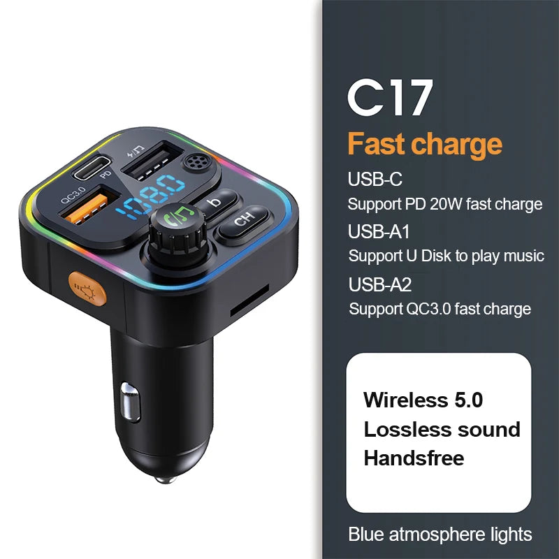 🚗 Bluetooth 5.0 FM Transmitter – Fast Charging & Hands-Free Calls