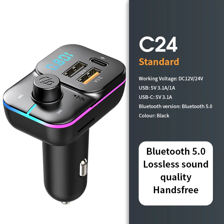 🚗 Bluetooth 5.0 FM Transmitter – Fast Charging & Hands-Free Calls